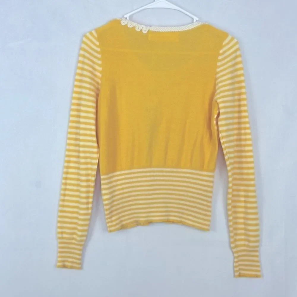 Anthropologie Sparrow Loose Lines Yellow/White Sweater. Size Small
